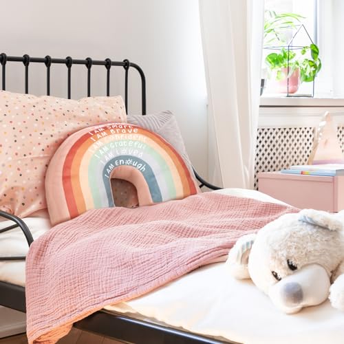 Menkxi Rainbow Throw Pillow Gift Boho Back to School Throw Pillow for Girls Kids Classroom Reading Corner Book Center Daily Affirmations Cushion Arch Shaped Motivational Home Bedroom Playroom(Classic)