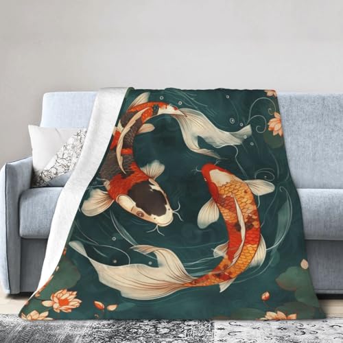 Cute Koi Fish Blanket Gifts for Women Kids, Lotus Flannel Blankets, Warm Cozy Soft Throw for Bedroom, Camping, Couch, Decor 40x50 in - color: Fish, size: 40"x50"