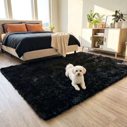 Mugorn Black Rugs for Living Room, 4x6 Feet Large Fluffy Area Rugs for Bedroom, Soft Carpet Shag Kids Rug for Nursery, Bedside, Indoor, Dorm Decor (4ft x 6ft, Black) - color: Black, size: 4ft X 6ft