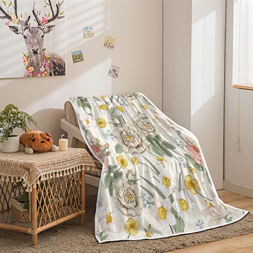 Botanical Floral Blankets Wildflowers Floral Throw Blanket, Soft, Flannel, Warm, Spring Flowers Throw Blankets, Boho Flowers Aesthetic Bed Throws for Couch Bedroom Living Room 60X70 Inch - color: Multicolor, size: 60 X 70