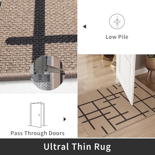 Tangsoo Easy Jute 2x3 Rug for Entryway,Small Washable Thin Outdoor Rug Modern Non-Slip Stripe Front Door Mat Small Throw Carpet for Kitchen Porch Doorway Bedroom Entry - color: Black Stripe-3, size: 2x3ft
