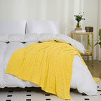 Puncuntex Yellow Throw Blanket 50"×60",Super Soft Flannel Fleece Plush Cozy Blanket with 3D Jacquard Square Grid Design Luxury for Couch Sofa Chair - color: Bright Yellow, size: 50"×60"