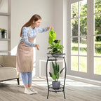 2 Pack Plant Stand Indoor Outdoor, 27.1" Tall 2-Tier Metal Plant Stand, Heavy Duty Plant Holder with Rustproof Finish, Space-Saving Corner Plant Shelf for Patio, Balcony, Garden & Living Room