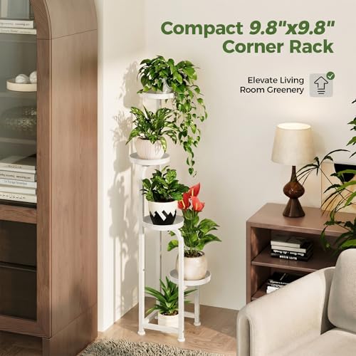 Bamworld Corner Plant Stand Indoor Outdoor, Tall Metal Flower Pot Stands for Multiple Plants, 4 Tier White Heavy Duty Plant Shelf for Patio Garden Balcony Living Room Bedroom(Patent Design) - color: Matte White, style: Spiral 4Tier