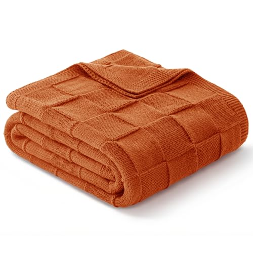 Whale Flotilla Checkered Knit Throw Blanket for Couch, Soft Decorative Knitted Blankets for Sofa Bed, Lightweight Cozy Throws for Spring Summer, 50x60 Inch, Burnt Orange - color: Burnt Orange, size: 50x60 Inch