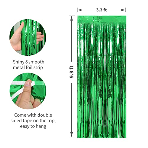 Crosize 2 Pack 3.3 x 9.9 ft Green Foil Fringe Backdrop Curtain, Streamer Backdrop Curtains, Streamers Birthday Party Decorations, Tinsel Curtain for St. Patrick's Day Parties, Galentines Decor - color: Green, size: 2 Pack