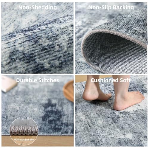 Machine Washable Runner Rugs for Kitchen: 2'x6' Hallway Runner Rug Non Slip Floor Rug with Rubber Backing Faux Wool Soft Low Pile Non Shedding Carpet Runners for Entryway Bedroom Bathroom Farmhouse - color: Blue and Gray, size: 2' x 6' (Rectangular)