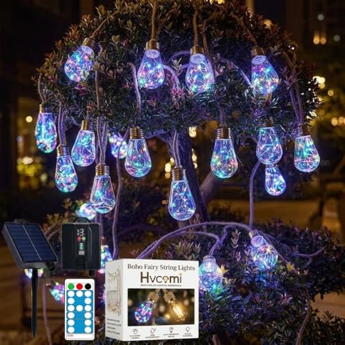 Boho Fairy String Lights Outdoor Backyard Solar String Lights LED for Garden Patio Porch Decor USB Waterproof Shatterproof Bulbs 8 Modes Edison Night Lamp Party Gift(33ft 16Lights,Colorful Remote) - color: 33ft 16Lights, size: Colorful Remote