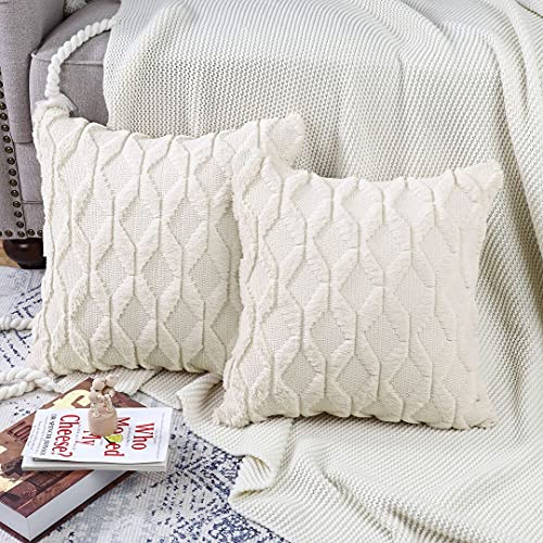 MADIZZ Set of 2 Soft Polyester Short Wool Velvet Decorative Throw Pillow Covers 20x20 inch Beige Square Luxury Style Cushion Cases Pillow Shell for Sofa Bedroom - color: Cream Beige, size: 20" x 20" (Pack of 2)