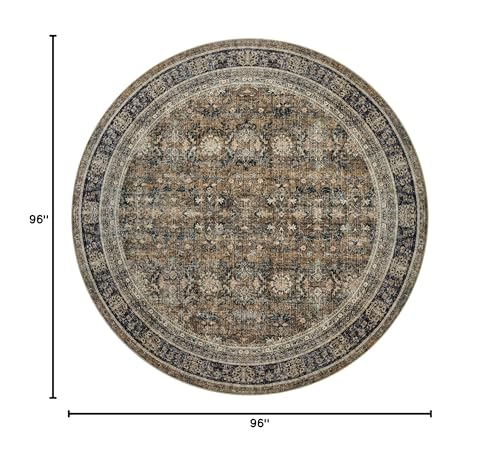WITSHOCK 8ft Round Area Rugs for Living Room - Washable Vintage Rug Retro Antique Dark Large Non Slip Low Pile Soft Boho Indoor Floor Carpet for Bedroom Dining Room Home Decor, Brown Olive Green - color: Brown/Olive Green/Purple, size: 8' (Round)