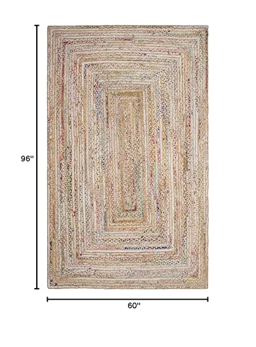SAFAVIEH Area Rug 5x8 - Cape Cod Collection - Beige & Multi, Handmade Jute & Cotton, Woven Braided Design (CAP202B) - color: Beige/Multi, size: 5' x 8' (Rectangular)