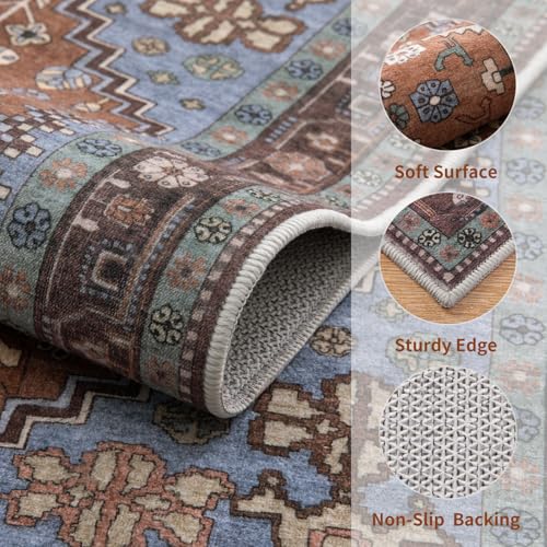 Ciicool Small Area Rug, 2x3ft Boho Rug, Ultra Soft Entry Rugs for Entryway, Non-Slip Washable Rugs Oriental Low-Pile Indoor Mat Floor Carpet for Entrance Bedroom Kitchen Bathroom Foyer Decor - color: Brown/Blue, size: 2' X 3' (Rectangular)
