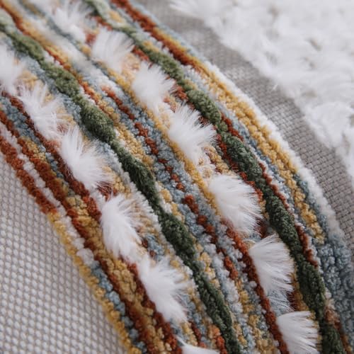 Boho Throw pillow covers 18x18 set of 2 farmhouse decorative Couch pillow covers neutral Accent throw pillows covers striped outdoor cushion covers square textured chenille pillow cases for sofa bed - color: Z Caramel Green
