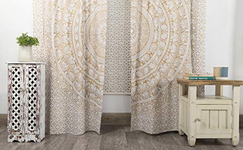 Popular Handicrafts Printed Curtains Panels Set of 2 Indian Hippie Bohemian Beautiful Elephant Mandala Curtain Panels White Gold 42x100 Inch - color: White and Gold, size: 42"W x 100"L (Pack of 2)