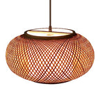 16" Bamboo Wicker Lampshade Rattan Pendant Light, Drum Shape Pendant Light Hanging Fixture Light, Hanging Light Chandelier for Farmhouse Hallway Entryway Porch