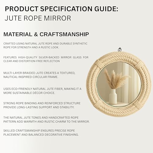 12" Inch Round Rustic Farmhouse Boho Shabby Chic Wall Hanging Mirror with Natural Jute Rope Decor Accent for Entryway, Bedroom, or Living Room (Color 4) - color: Color 4