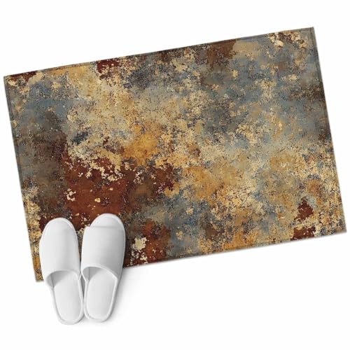 Rust Mottled Texture Entryway Rug 2'x3', Vintage Distressed Abstract Small Area Rug Non-Slip Front Door Mat Washable Floor Carpet for Indoor Entrance Kitchen Bathroom - size: 2' x 3' (Rectangle)