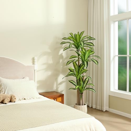 Ferrgoal Artificial Plants, 6 Ft Dracaena Tree Faux Plants Indoor Outdoor Decor Fake Tree with Woven Seagrass Basket Plants for Home Decor Office Living Room Porch Patio Housewarming - size: 6ft