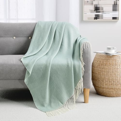 BOURINA Herringbone Throw Blanket,Soft Lightweight Cozy Throw for Bed Couch Decorative Blanket, Aqua 50" x 60" - color: Aqua, size: 50"x60"