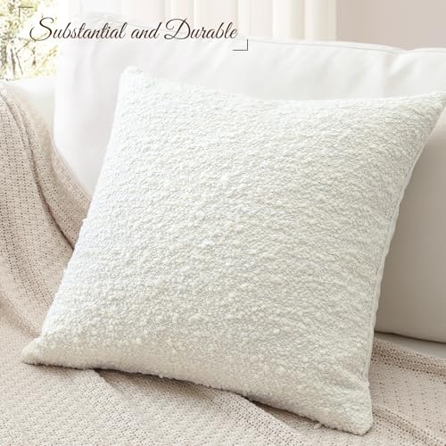 Artscope Throw Pillow Cover 16x16 Super Thick Body Pillow Cover Decorative Boucle Textured Morden Neutral Accent Italian Style Pillowcase for Bedroom Living Room Couch Sofa Home Décor-Beige+White - color: Beige+white, size: 16" x 16" (Pack of 1)