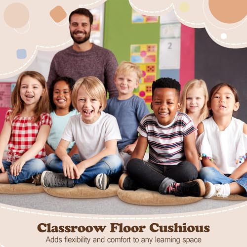 Fumete 8 Pcs 16 Inch Floor Cushions Pillow for Kids Bulk Classroom Round Flexible Seating Floor Cushions for Students Home Daycare School Reading Corner Yoga Meditation Picnic (Flax) - color: Flax