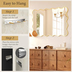 Kelly Miller 30x40 Inch Gold Scalloped Mirror, Large Rectangular Wavy Edge Bathroom Vanity Wall Mirror Decorative for Bedroom Living Room Entryway Fireplace Mantle - size: 40"L x 29.2"W