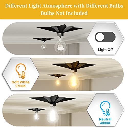 2 Pack Black Flush Mount Ceiling Light - 11.8 inch Star Lights Fixture Hallway Lighting Fixtures Ceiling Flush Mount Light Fixture for Kitchen Bathroom Bedroom Laundry Room (Bulb not included) - color: 2 Pcs Black Ceiling Light