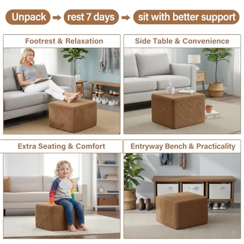Tiita Pouf Ottoman and Foot Rest, Square Foam Stuffed Floor Pouf with Storag for Living Room, Brown - color: Square Brown