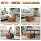 Tiita Pouf Ottoman and Foot Rest, Square Foam Stuffed Floor Pouf with Storag for Living Room, Brown - color: Square Brown