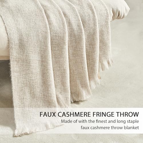 BOURINA Faux Cashmere Fringe Throw Blanket Decorative Lightweight Throw Soft Cozy for Bed or Sofa Outdoor Blanket, 50x70 Inches Beige - color: Beige, size: 50"x70"
