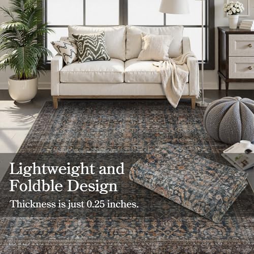 Collive Large Area Rug for Living Room 10x14, Machine Washable Antique Distressed Rugs for Bedroom, Soft Non-Slip Low Pile Indoor Floor Accent Carpet for Office Dining Room - Brick - color: Antique, size: 10' x 14' (Rectangular)
