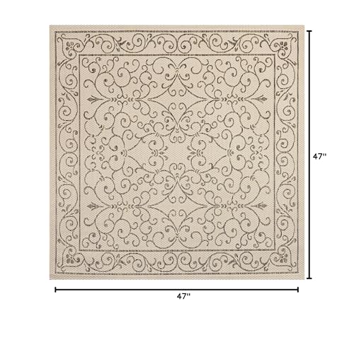 JONATHAN Y Vintage Filigree Indoor Outdoor Square Area Rug 4X4 Beige/Brown, Charleston Textured Weave for Backyard, Patio, Porch, Easy-Cleaning, High Traffic, Pet-Friendly, Non-Shedding (SMB106A-4SQ) - color: Beige/Brown, size: 3'11" x 3'11" (Square)