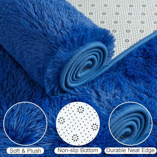 Kelarea Navy Blue Rug for Bedroom, 2x4 Fluffy Throw Rugs for Living Room, Small Soft Shag Fuzzy Carpet for Kids Boys and Girls Bedroom, Dorm, Nursery Rooms, Home Decor - color: Navy Blue, size: 2' x 6' (Rectangular)