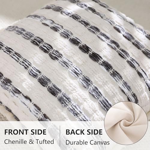 LUOYEHK Chenille Striped Throw Pillow Covers 18x18 Inch Set of 2 Boho Decorative Pillowcases with Fringe Farmhouse Neutral Gray Cushion Covers for Couch Sofa Bed Living Room - color: Gray, size: 18" x 18" (Pack of 2)