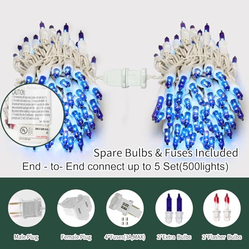 LAMPHOME Blue Christmas Lights Set 100 Count 19.6 Feet Incandescent Bulb Mini String Lights for Indoor Christmas Tree Garland Birthday Wedding Party Festival Decoration, White Wire - color: Blue-White Wire