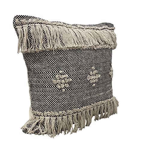 LR Home 20" x 20" Inches Geometric Cotton Throw Pillow Covers For Home Decor | Shabby Chic Boho Cushion Covers For Throw Pillows | Perfect For Living Room Couch & Bedroom Decorations | Beige/Black - color: Beige/Black, size: 20" x 20" (Pack of 1)