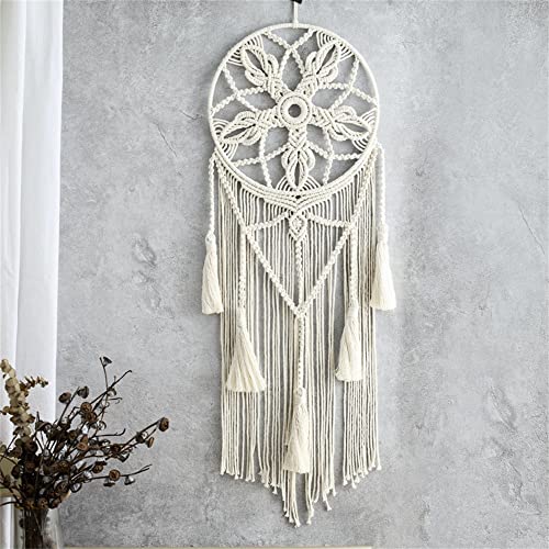 Dream Catcher Tapestry Boho Macrame Cotton Woven Handmade Bohemian Art with Tassel Craft Ornament for Bedroom Living Room Apartment Nursery 12x32 Inch - color: Beige
