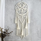 Dream Catcher Tapestry Boho Macrame Cotton Woven Handmade Bohemian Art with Tassel Craft Ornament for Bedroom Living Room Apartment Nursery 12x32 Inch - color: Beige