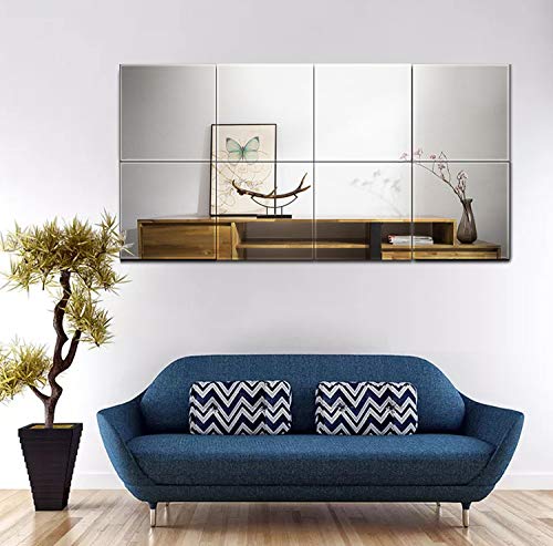Ruomeng Full Length Mirror Tiles - 12 Inch x 8Pcs Frameless Wall Mirror Full Body Mirror for Home Gym Vanity Bedroom, Living Room - size: 12"x12"-8pcs