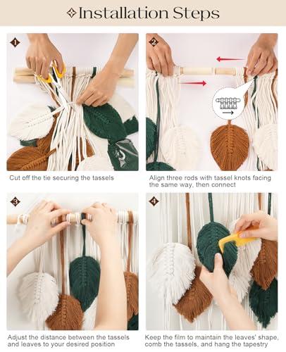 Tempospark Large Macrame Wall Hanging, 39" Wx29 L Boho Wall Hanging, Boho Chic Leaves Tassels Tapestry for Bedroom, Living Room, Dining Room, Nursery, Hallway, Balcony - color: Autumn Harvest, size: 29"L x 39"W