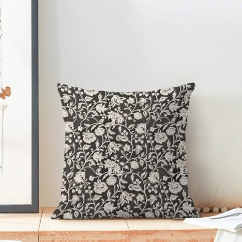 Floral Throw Pillow Covers 16x16 Set of 2, Flower Print Linen Decorative Pillow Covers Neutral Vintage Decoration Outdoor Cushion Cover Black Floral Pillowcase for Sofa Couch Farmhouse Room - color: Print Black, size: 16" x 16" (Pack of 2)