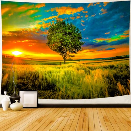Delur Sunset Tree of Life Tapestry Forest Nature Landscape Wall Hanging Tapestry Scenic Tree Woodland Natural Sunrise Headboard for Bedroom Living Room Home Decor (70.8" x 92.5") - color: Sunset Tree, size: 70.8"L x 92.5"W