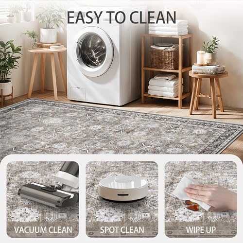 Living Room Rug 6x9, Soft Non Slip Low Pile Washable Rug, Boho Modern Area Rug for Bedroom, Dining Room, Brown - color: Brown, size: 6' x 9' (Rectangular)