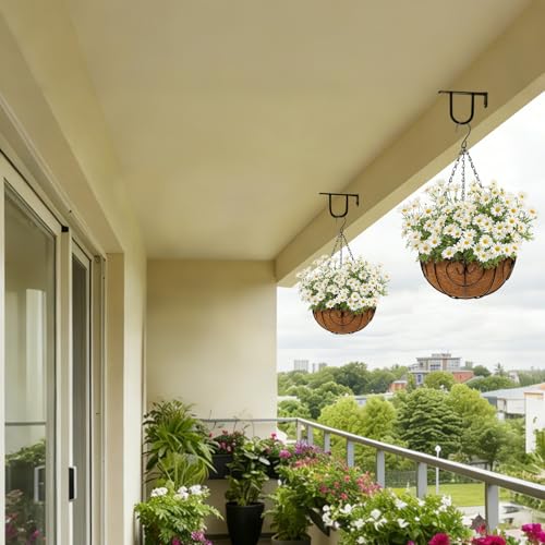 10 inch Metal Hanging Baskets for Plants Outdoor, 4 Pack Metal Wire Hanging Basket Planter with Coco Liner Flower Pots for Indoor Outdoor Garden Porch Patio, Heart-Shaped - size: 10" x 4 Pack, style: Heart