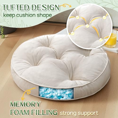 1 MIDDLE ONE Floor Pillow Set of 2, Memory Foam Meditation Cushion, Floor Cushions for Adults Sitting, Large Round Seat Cushions for Yoga, Living Room, 20x20 Inch (Round | Off-White) - color: Round | Off-white, size: 20x20 Inch(Pack of 2)