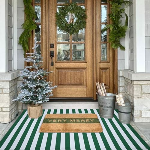St. Patrick's Day Striped Outdoor Rug Green and White Spring Door Mat 3' x 5' Layered Welcome Mat for Farmhouse Spring Easter Front Porch Entryway Decor - color: Green and White, size: 3' x 5' (Rectangular)