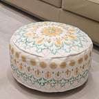 MOCOFO Round Bohemian Ottoman Pouf Cover, 18 Inch, Cotton Blend, Church Window Print, Living Room Storage Footrest, Cover Only (Light Tie-dye Cyan) - color: Light Tie-dye Cyan
