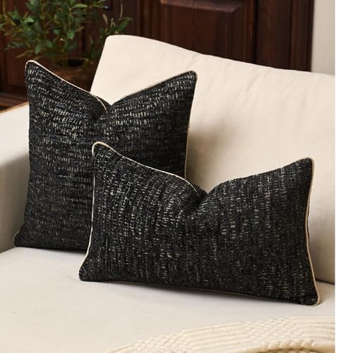 Yangest Chenille Pillow Cover 12 x 20 Inches, Thick Textured Rectangle Throw Pillow Cover Farmhouse Modern Soft Accent Couch Neutral Pillow Cover for Living Room Bedroom, Black - color: Black, size: 20" x 12" (Pack of 1)