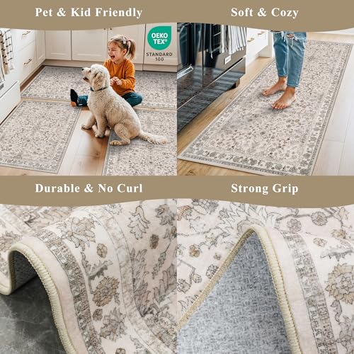 5x5 Square Washable Rug for Living Room: Non Slip Indoor Entryway Foot Carpet for Kitchen, Boho Soft Beige 5ftx5ft Low Pile Neutral Area Rug for Dining Room Bathroom (Beige, 5x5) - color: Beige, size: 5' x 5' (Square)