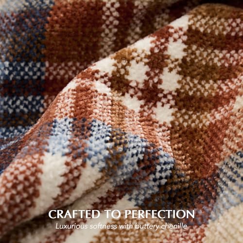 EverGrace Plaid Chenille Throw Blanket for Couch, Super Soft Cozy Decorative Fall Throw Blanket with Tassels for Bed Sofa Farmhouse Decor, Lightweight Harvest Plaid Throw Blanket for Autumn, 60"x80" - color: Plaid Harvest, size: 60"x80"